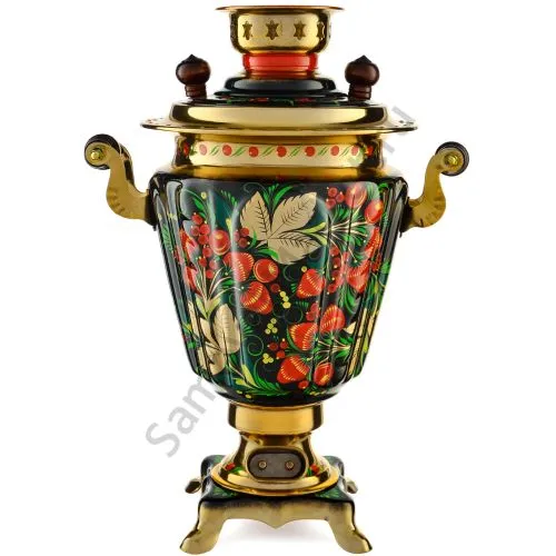 Самовар электрический 3 литра с художественной росписью «Хохлома с ягодами в зелени №2»формы «Рюмка» Самовар электрический 3 литра с художественной росписью «Хохлома с ягодами в зелени №2»формы «Рюмка»