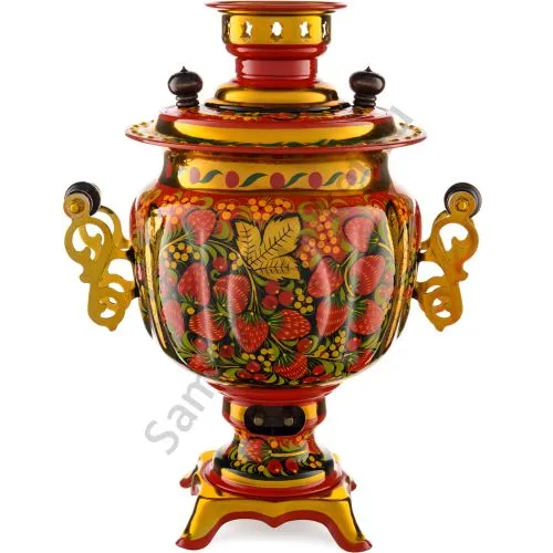 Самовар электрический 3 л. с художественной росписью «Клубника в зелени №2 на красном» формы «Овал» Самовар электрический 3 л. с художественной росписью «Клубника в зелени №2 на красном» формы «Овал»