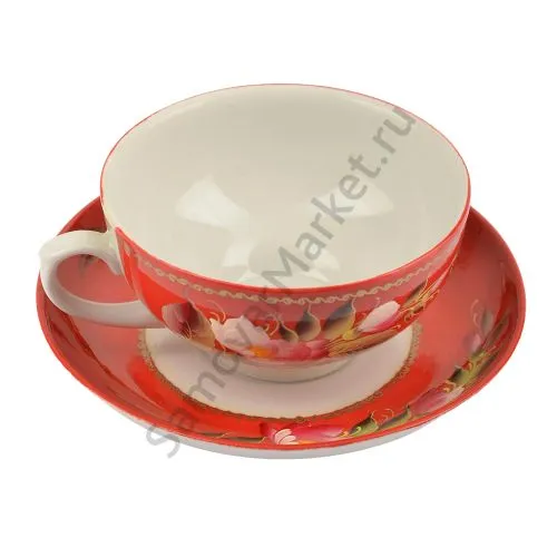 Чайная пара с художественной росписью «Пионы на красном» Чайная пара с художественной росписью «Пионы на красном»