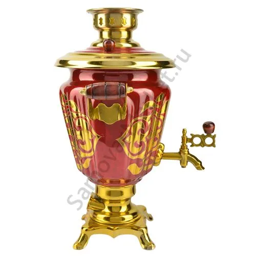 Самовар электрический 3 литра с художественной росписью «Орнамент красный» формы «Рюмка» Самовар электрический 3 литра с художественной росписью «Орнамент красный» формы «Рюмка»