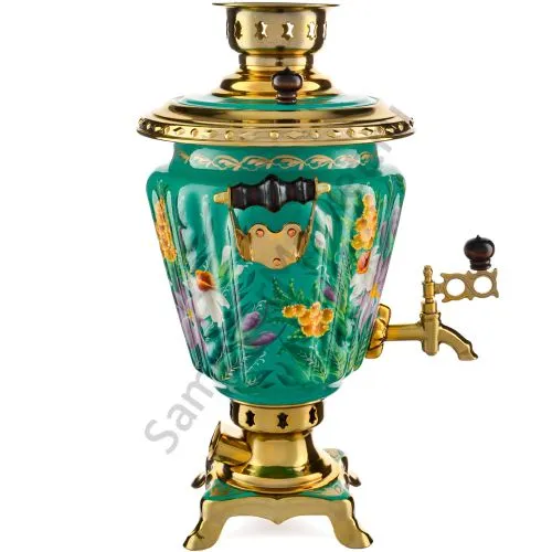 Самовар электрический 3 литра с художественной росписью «Нарциссы на зелёном в золоте» формы «Рюмка Самовар электрический 3 литра с художественной росписью «Нарциссы на зелёном в золоте» формы «Рюмка