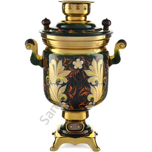 Самовар электрический 3 литра с художественной росписью «Кудрина малахитовая» формы «Банка» Самовар электрический 3 литра с художественной росписью «Кудрина малахитовая» формы «Банка»