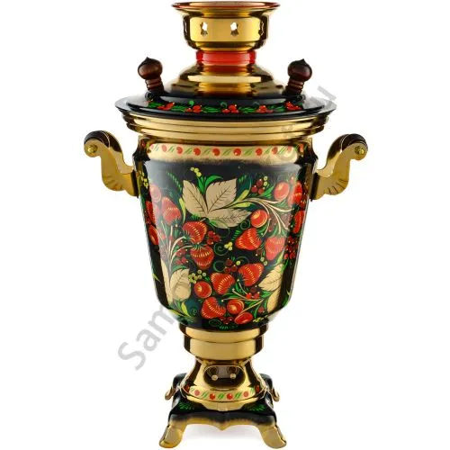 Самовар электрический 4 литра с художественной росписью «Хохлома с ягодами в зелени №2»формы «Рюмка» Самовар электрический 4 литра с художественной росписью «Хохлома с ягодами в зелени №2»формы «Рюмка»