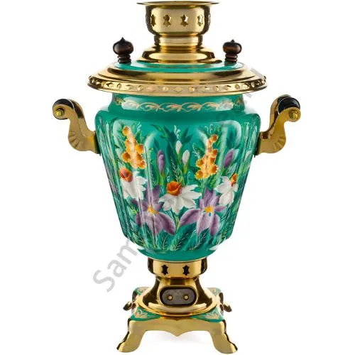 Самовар электрический 3 литра с художественной росписью «Нарциссы на зелёном в золоте» формы «Рюмка Самовар электрический 3 литра с художественной росписью «Нарциссы на зелёном в золоте» формы «Рюмка