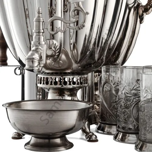 Самовар антикварный на дровах 6,5 л. формы «Ваза дольная», фурнитура кость, в наборе из 17 предметов Самовар антикварный на дровах 6,5 л. формы «Ваза дольная», фурнитура кость, в наборе из 17 предметов