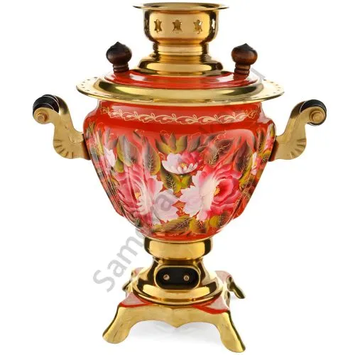 Самовар электрический 2 литра с художественной росписью «Пионы на красном в золоте» формы «Чаша» Самовар электрический 2 литра с художественной росписью «Пионы на красном в золоте» формы «Чаша»