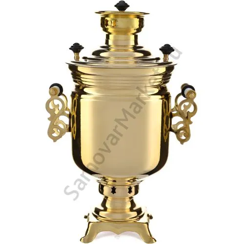 Самовар на дровах 2,8 литра формы «Банка с резными ручками», золотой, категория «Люкс» Самовар на дровах 2,8 литра формы «Банка с резными ручками», золотой, категория «Люкс»