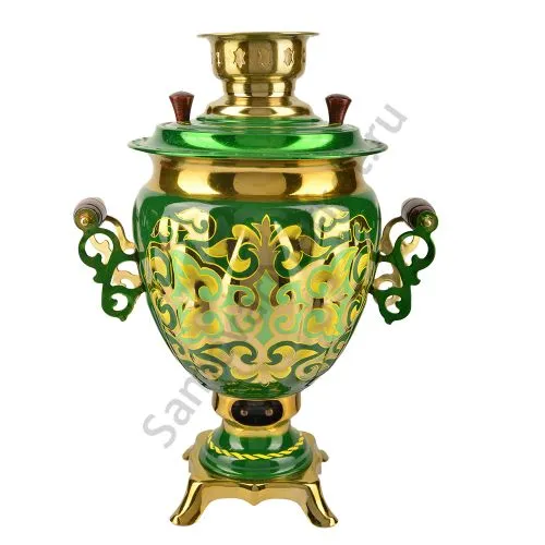 Самовар электрический 3 литра с художественной росписью «Орнамент зелёный» формы «Жёлудь» Самовар электрический 3 литра с художественной росписью «Орнамент зелёный» формы «Жёлудь»