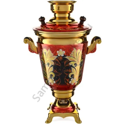 Самовар электрический 4 литра с художественной росписью «Кудрина красная» формы «Рюмка» Самовар электрический 4 литра с художественной росписью «Кудрина красная» формы «Рюмка»