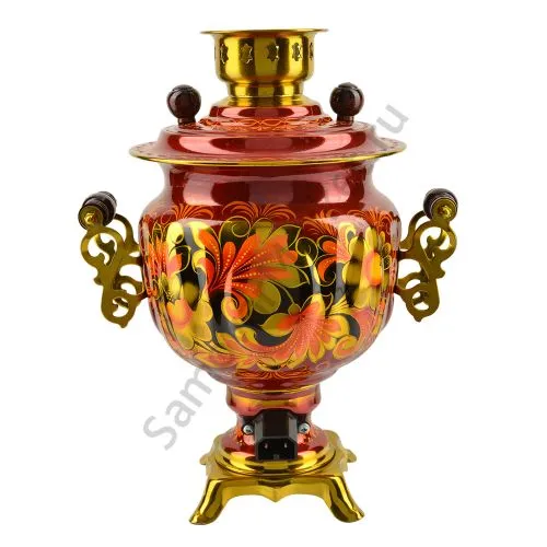 Самовар электрический 3 литра с художественной росписью «Хохлома» формы «Овал» Самовар электрический 3 литра с художественной росписью «Хохлома» формы «Овал»