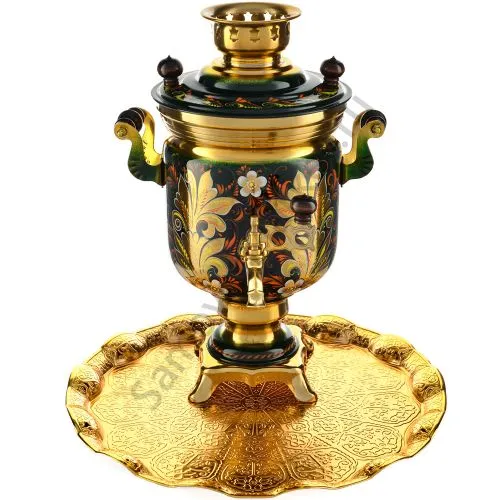 Самовар электрический 3 л. с художественной росписью «Кудрина малахитовая» с подносом, формы «Банка» Самовар электрический 3 л. с художественной росписью «Кудрина малахитовая» с подносом, формы «Банка»