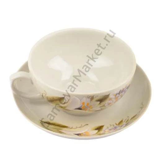 Чайная пара с художественной росписью «Лилии на белом» Чайная пара с художественной росписью «Лилии на белом»