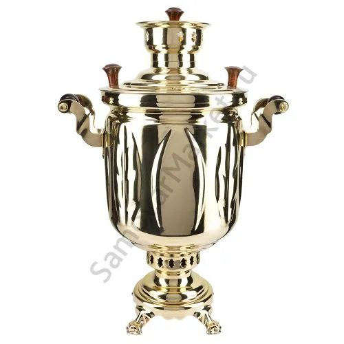 Самовар на дровах 5 литров формы «Банка с листьями», золотой, категория «Люкс» Самовар на дровах 5 литров формы «Банка с листьями», золотой, категория «Люкс»
