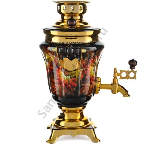 Самовар электрический 1,5 литра с худ. росписью «Осенний виноград в золоте» формы «Тюльпан» Самовар электрический 1,5 литра с худ. росписью «Осенний виноград в золоте» формы «Тюльпан»