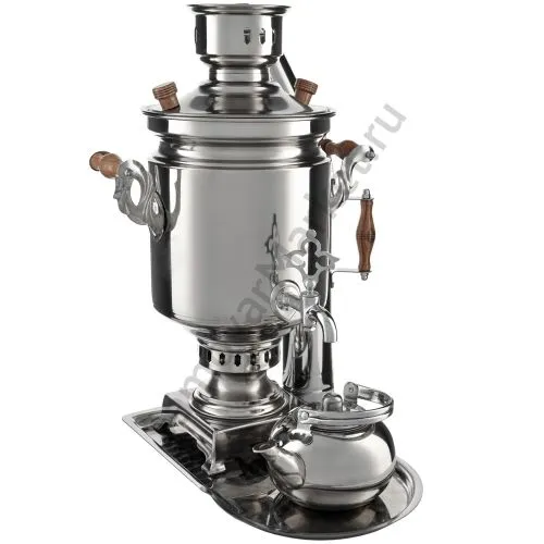Самовар на дровах из нержавейки 7 литров формы «Банка» в наборе из 4 предметов ( труба в подарок) Самовар на дровах из нержавейки 7 литров формы «Банка» в наборе из 4 предметов ( труба в подарок)