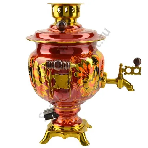 Самовар электрический 3 литра с художественной росписью «Хохлома» формы «Овал» Самовар электрический 3 литра с художественной росписью «Хохлома» формы «Овал»