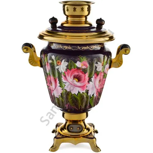 Самовар электрический 3 литра с художественной росписью «Букет на фиолетовом в золоте» формы «Рюмка» Самовар электрический 3 литра с художественной росписью «Букет на фиолетовом в золоте» формы «Рюмка»