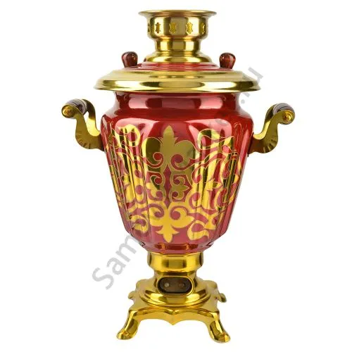 Самовар электрический 3 литра с художественной росписью «Орнамент красный» формы «Рюмка» Самовар электрический 3 литра с художественной росписью «Орнамент красный» формы «Рюмка»