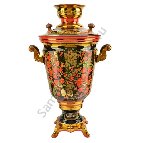 Самовар электрический 4 литра с художественной росписью «Хохлома с ягодами в зелени» формы «Рюмка» Самовар электрический 4 литра с художественной росписью «Хохлома с ягодами в зелени» формы «Рюмка»