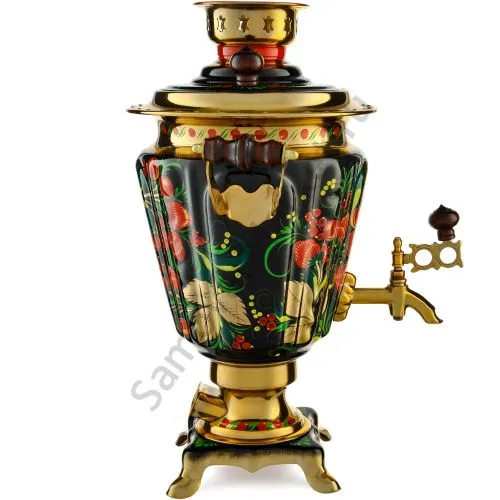 Самовар электрический 3 литра с художественной росписью «Хохлома с ягодами в зелени №2»формы «Рюмка» Самовар электрический 3 литра с художественной росписью «Хохлома с ягодами в зелени №2»формы «Рюмка»