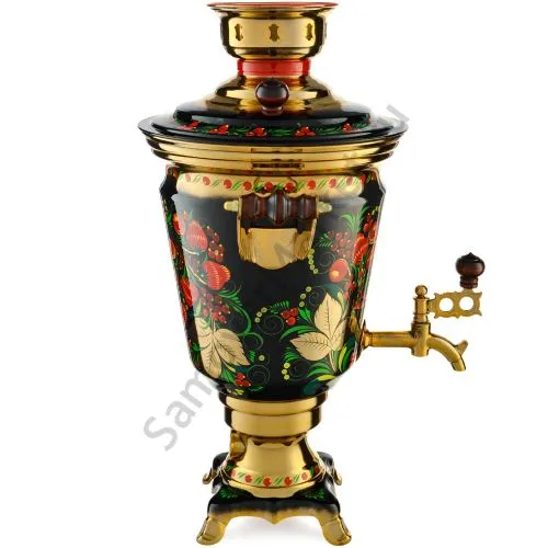 Самовар электрический 4 литра с художественной росписью «Хохлома с ягодами в зелени №2»формы «Рюмка» Самовар электрический 4 литра с художественной росписью «Хохлома с ягодами в зелени №2»формы «Рюмка»