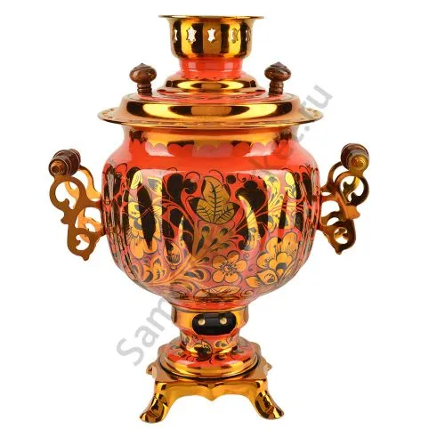 Самовар электрический 3 литра с художественной росписью «Кудрина золото на красном» формы «Овал» Самовар электрический 3 литра с художественной росписью «Кудрина золото на красном» формы «Овал»