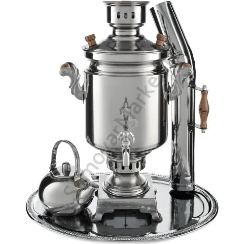 Самовар на дровах из нержавейки 5 литров формы «Банка» в наборе из 4 предметов (труба в подарок) Самовар на дровах из нержавейки 5 литров формы «Банка» в наборе из 4 предметов (труба в подарок)