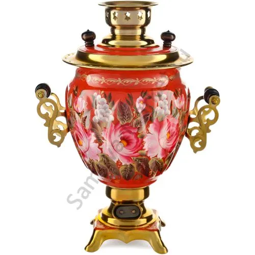 Самовар электрический 3 литра с художественной росписью «Пионы на красном в золоте» формы «Жёлудь» Самовар электрический 3 литра с художественной росписью «Пионы на красном в золоте» формы «Жёлудь»