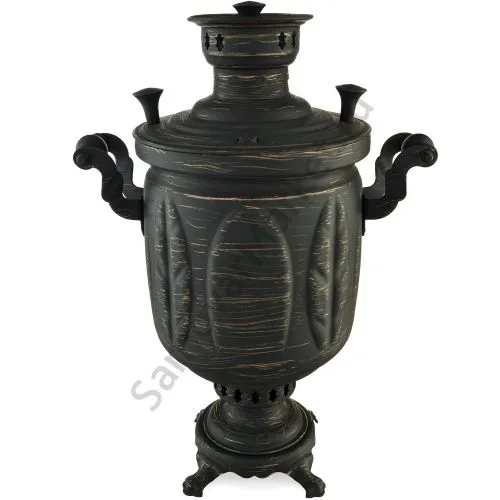 Самовар на дровах 5 литров формы «Банка с листьями», золотые нити в патине, категория «Эксклюзив»  Самовар на дровах 5 литров формы «Банка с листьями», золотые нити в патине, категория «Эксклюзив»