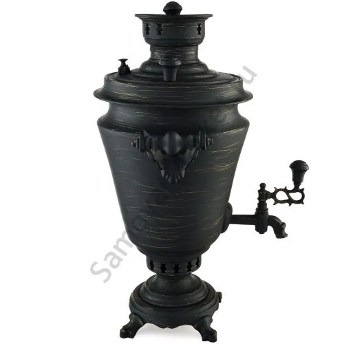 Самовар на дровах 5 литров формы «Рюмка», золотые нити в патине, литьё, категория «Эксклюзив»  Самовар на дровах 5 литров формы «Рюмка», золотые нити в патине, литьё, категория «Эксклюзив»