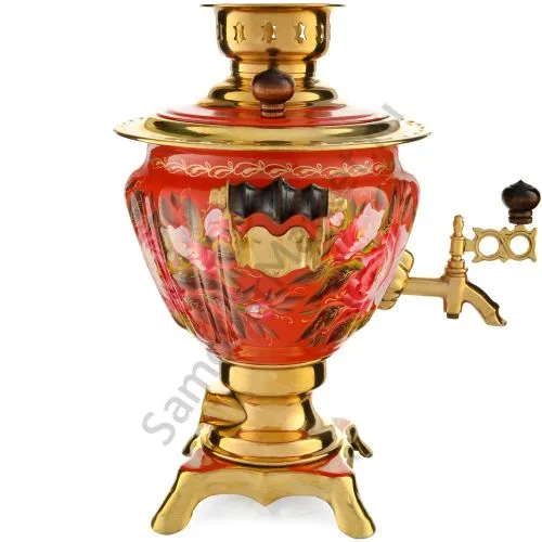 Самовар электрический 2 литра с художественной росписью «Пионы на красном в золоте» формы «Чаша» Самовар электрический 2 литра с художественной росписью «Пионы на красном в золоте» формы «Чаша»