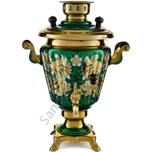 Самовар электрический 3 л с художественной росписью «Кудрина зелёная» формы «Рюмка» Самовар электрический 3 л с художественной росписью «Кудрина зелёная» формы «Рюмка»