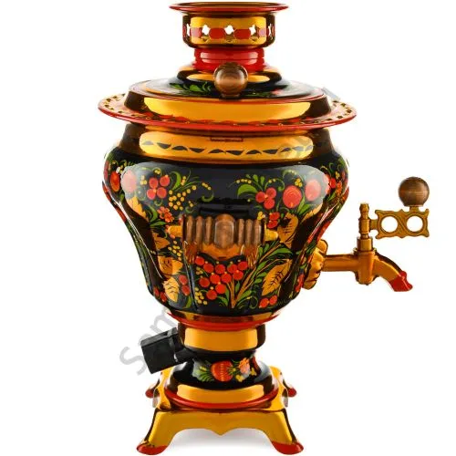 Самовар электрический 2,5 литра с художественной росписью «Хохлома с ягодами в зелени» формы «Груша» Самовар электрический 2,5 литра с художественной росписью «Хохлома с ягодами в зелени» формы «Груша»