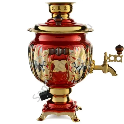 Самовар электрический 3 литра с художественной росписью «Кудрина красная» формы «Овал» Самовар электрический 3 литра с художественной росписью «Кудрина красная» формы «Овал»