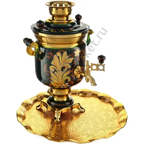 Самовар электрический 3 л. с художественной росписью «Кудрина малахитовая» с подносом, формы «Банка» Самовар электрический 3 л. с художественной росписью «Кудрина малахитовая» с подносом, формы «Банка»