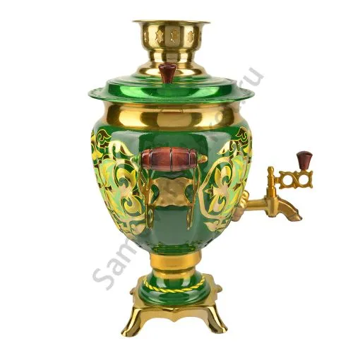 Самовар электрический 3 литра с художественной росписью «Орнамент зелёный» формы «Жёлудь» Самовар электрический 3 литра с художественной росписью «Орнамент зелёный» формы «Жёлудь»