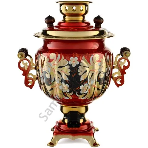 Самовар электрический 3 литра с художественной росписью «Кудрина красная» формы «Овал» Самовар электрический 3 литра с художественной росписью «Кудрина красная» формы «Овал»