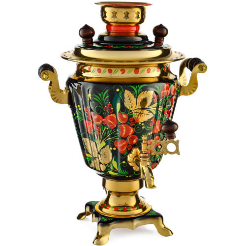 Самовар электрический 3 литра с художественной росписью «Хохлома с ягодами в зелени №2»формы «Рюмка» Самовар электрический 3 литра с художественной росписью «Хохлома с ягодами в зелени №2»формы «Рюмка»