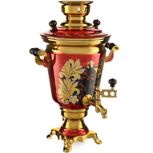 Самовар электрический 4 литра с художественной росписью «Кудрина красная» формы «Рюмка» Самовар электрический 4 литра с художественной росписью «Кудрина красная» формы «Рюмка»