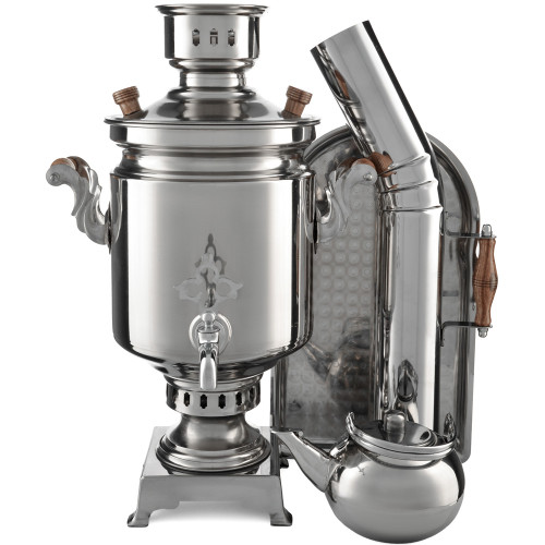 Самовар на дровах из нержавейки 7 литров формы «Банка» в наборе из 4 предметов ( труба в подарок) Самовар на дровах из нержавейки 7 литров формы «Банка» в наборе из 4 предметов ( труба в подарок)