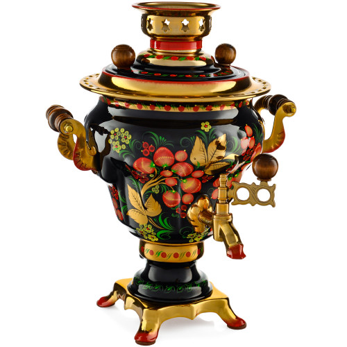 Самовар электрический 2,5 литра с худ.росписью «Хохлома с ягодами в зелени №2» формы «Груша» Самовар электрический 2,5 литра с худ.росписью «Хохлома с ягодами в зелени №2» формы «Груша»