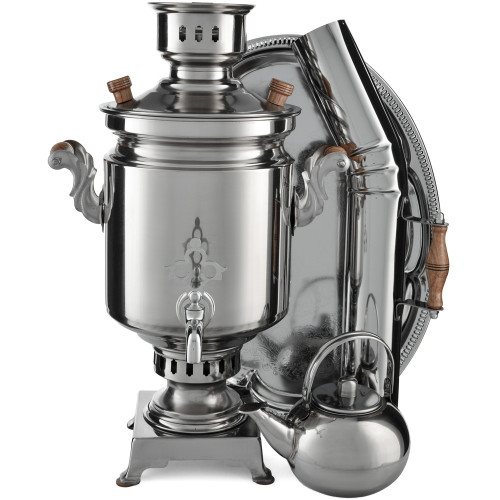 Самовар на дровах из нержавейки 5 литров формы «Банка» в наборе из 4 предметов (труба в подарок) Самовар на дровах из нержавейки 5 литров формы «Банка» в наборе из 4 предметов (труба в подарок)