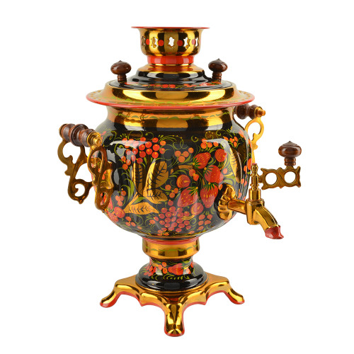 Самовар электрический 3 литра с художественной росписью «Хохлома с ягодами в зелени» формы «Овал» Самовар электрический 3 литра с художественной росписью «Хохлома с ягодами в зелени» формы «Овал»