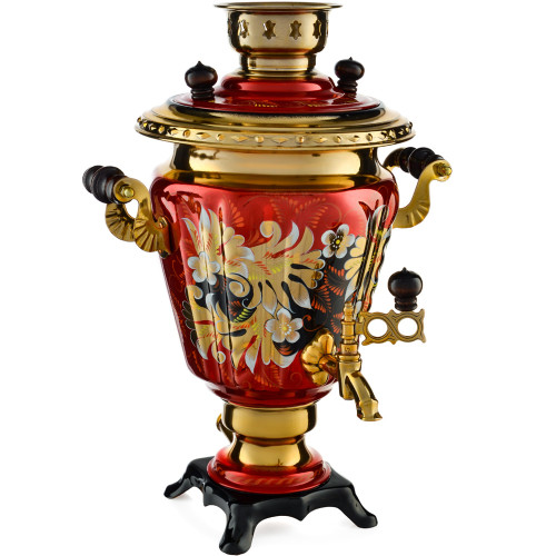 Самовар электрический 3 литра с художественной росписью «Кудрина красная» формы «Рюмка» Самовар электрический 3 литра с художественной росписью «Кудрина красная» формы «Рюмка»