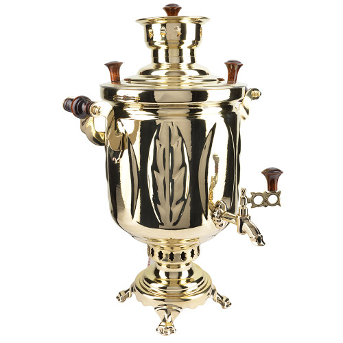 Самовар на дровах 5 литров формы «Банка с листьями», золотой, категория «Люкс» Самовар на дровах 5 литров формы «Банка с листьями», золотой, категория «Люкс»