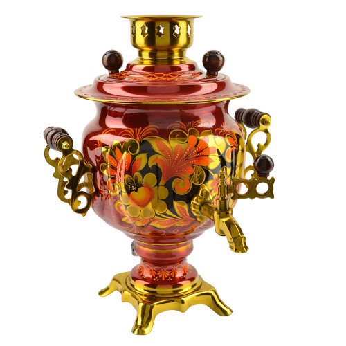 Самовар электрический 3 литра с художественной росписью «Хохлома» формы «Овал» Самовар электрический 3 литра с художественной росписью «Хохлома» формы «Овал»