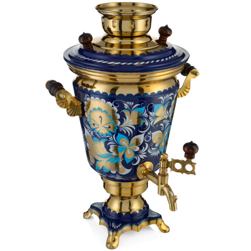 Самовар электрический 4 литра с художественной росписью «Кудрина синяя» формы «Рюмка» Самовар электрический 4 литра с художественной росписью «Кудрина синяя» формы «Рюмка»