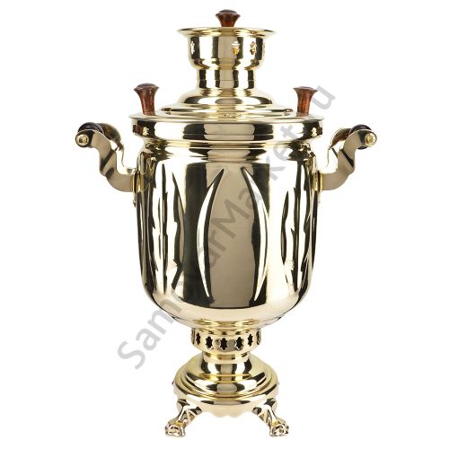 Самовар на дровах 5 литров формы «Банка с листьями», золотой, категория «Люкс» Самовар на дровах 5 литров формы «Банка с листьями», золотой, категория «Люкс»