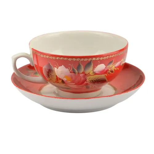 Чайная пара с художественной росписью «Пионы на красном» Чайная пара с художественной росписью «Пионы на красном»