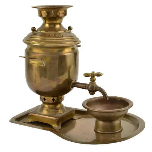 Самовар сувенирный с медалями в комплекте с капельником и подносом, патинированный Самовар сувенирный с медалями в комплекте с капельником и подносом, патинированный